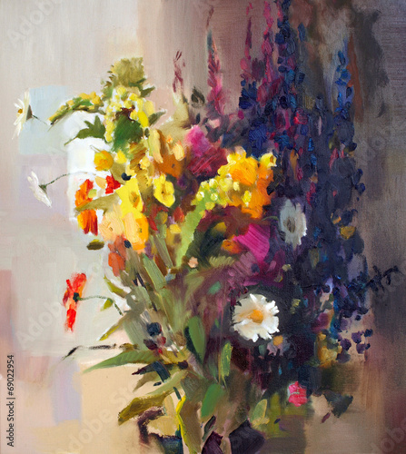 Naklejka dekoracyjna Oil painting of the beautiful flowers.