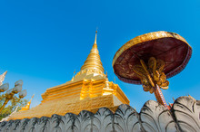 Golden Pagoda In Wat Phra That Chae Haeng Temple, Nan Province,