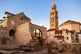 Fototapeta Uliczki - Scene from the old city of Split and the view of old bell tower