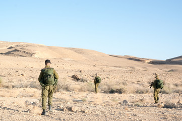 Soldiers patrol in desert