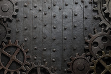 Old Metal Background With Rusty Gears And Cogs