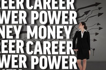 Poster - Composite image of young businesswoman standing with hand on hip