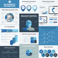 Wall Mural - Blue business infographics vector elements and templates