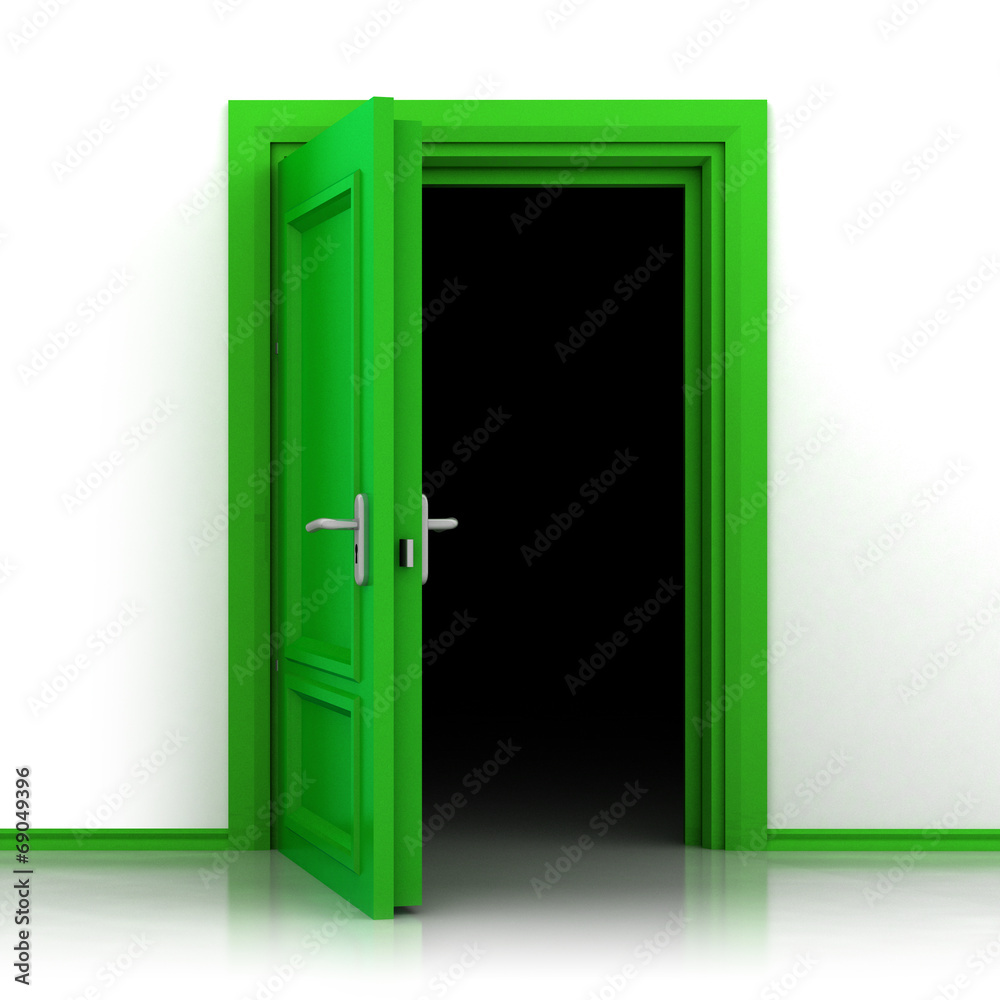 isolated single green opened door out closeup 3D Stock Illustration | Adobe  Stock, image size:1000x1000