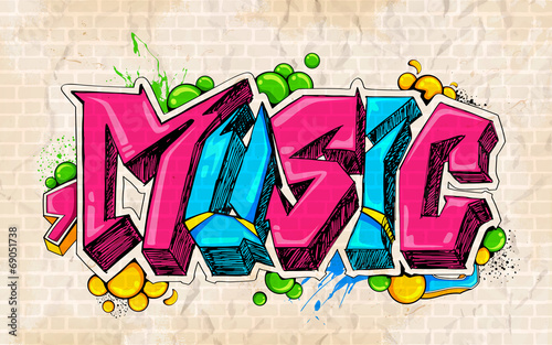 Obraz w ramie Graffiti style Music background