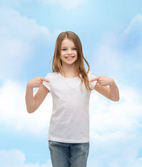 Sticker - smiling little girl in blank white t-shirt