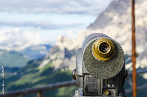 Fotografie, Obraz A binoculars with a wonderful view of a Dolomites Mountains