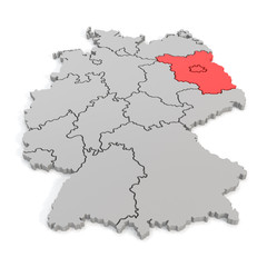  3D map of germany with focus to berlin and brandenburg