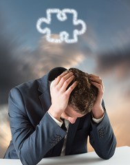 Poster - Composite image of businessman with head in hands