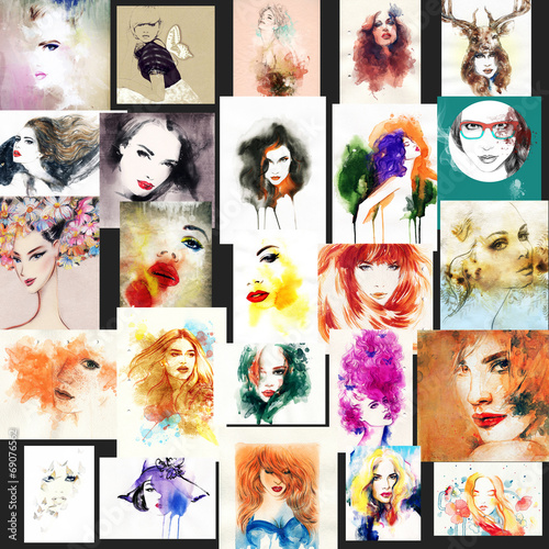 Fototapeta na wymiar woman portrait .abstract watercolor .fashion background