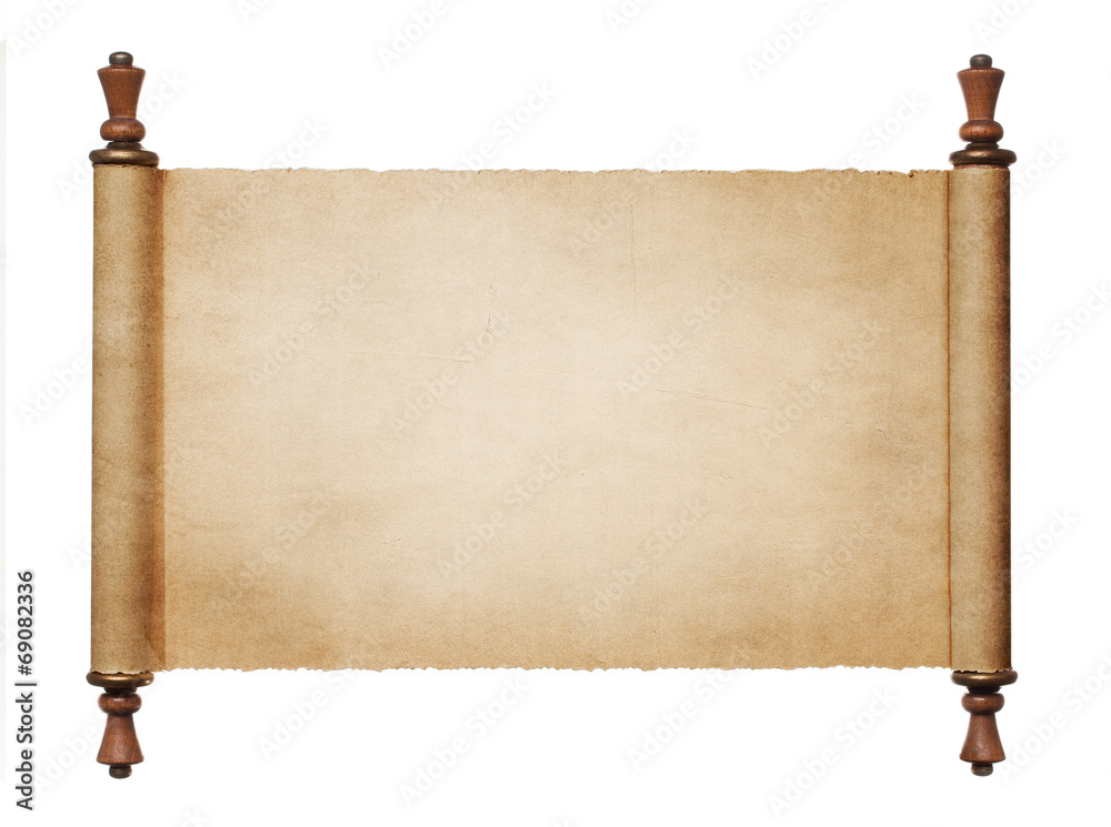 Vintage blank paper scroll isolated on white background with cop - obrazy, fototapety, plakaty 