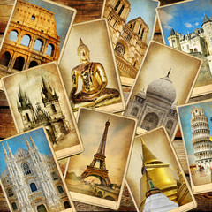 Wall Mural - world' landmarks - vintage collage.travel consepts