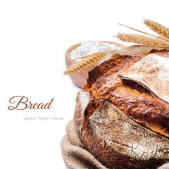 Wall Mural - Freshly baked traditional bread isolated on white background