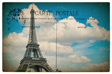 Antique French Postcard  From Paris With Eiffel Tower And Blue S