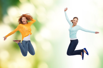 Sticker - smiling young women jumping in air