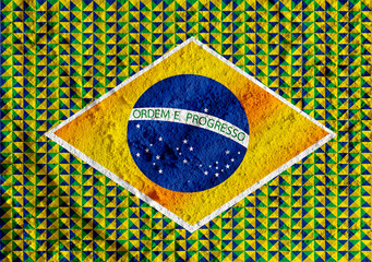 abstract Flag of Brazil with Soccer ball on wall texture backgro