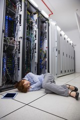 Aufkleber - Exhausted technician sleeping on the floor