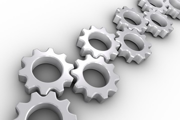 Poster - Many white cogs and wheels