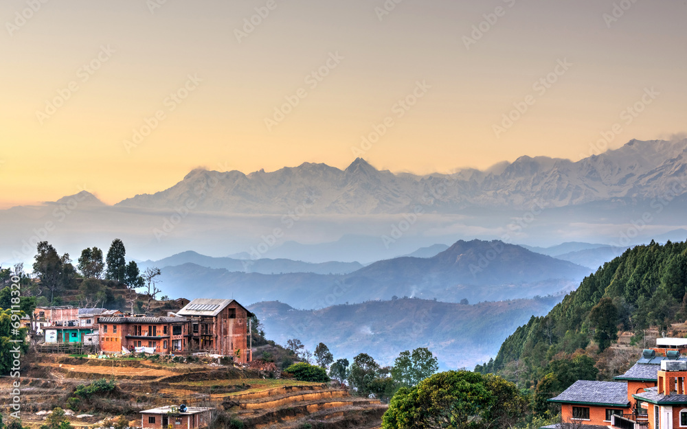 Bandipur village in Nepal, HDR photography - obrazy, fototapety, plakaty 