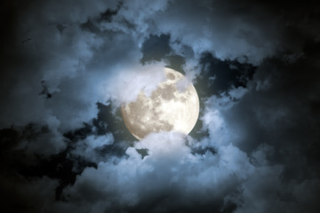 Canvas Print - Cloudy full moon night