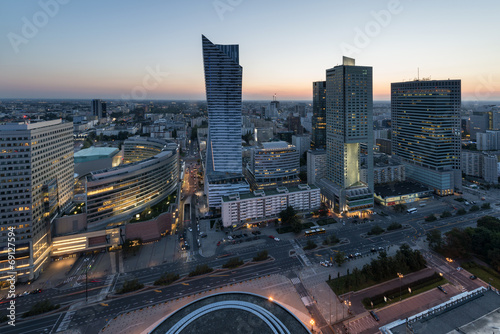 Fototapeta na wymiar Panorama of Warsaw city center during sundown