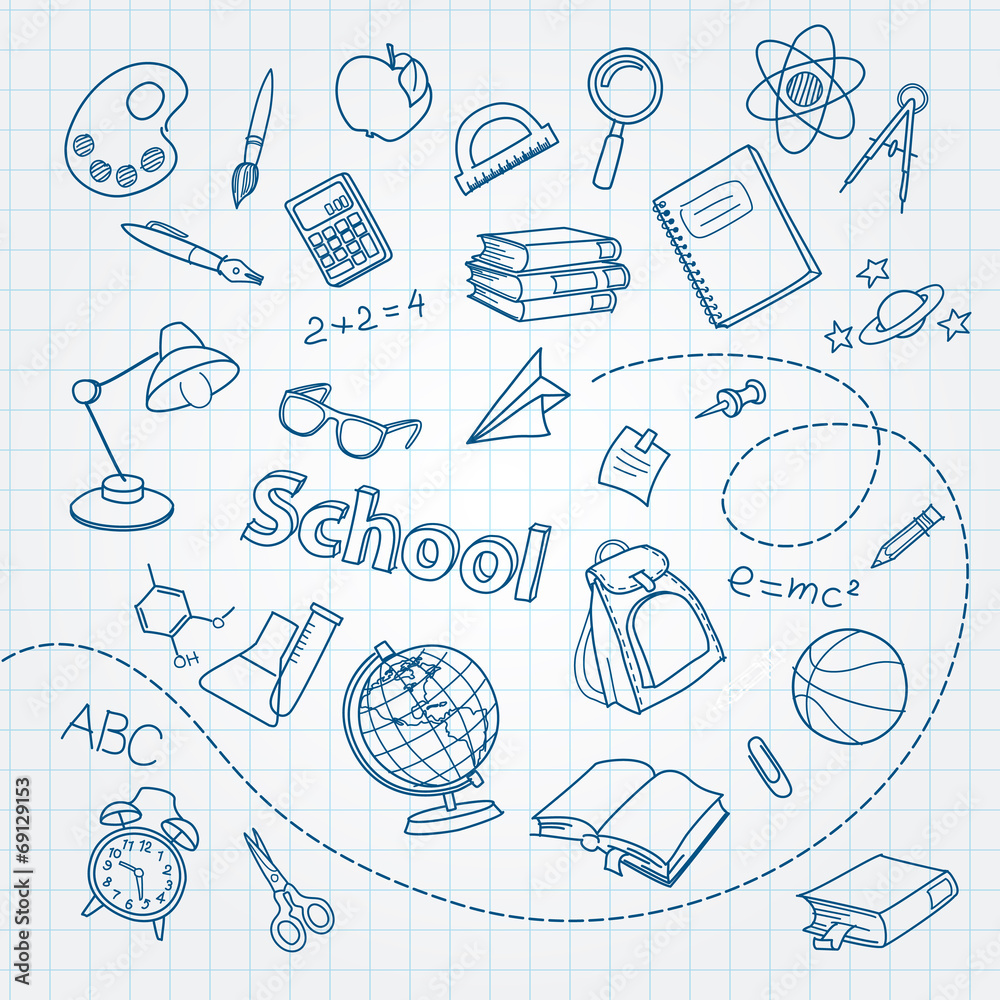 Photo Art Print School Doodle On Notebook Page Vector Background
