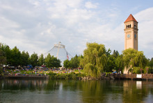 Spokane River In Riverfront Park With Clock Tower