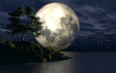 Wall Mural - 3d background with island in sea