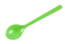 Green Plastic Spoon On White Background