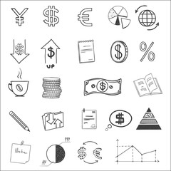 Hand draw business finance doodle sketch money icon, dollar euro