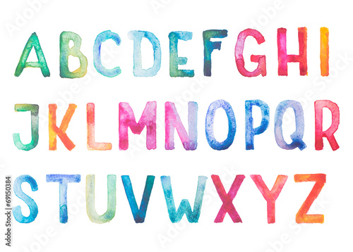 Fotografía Colorido acuarela acuarela tipo de letra manuscrita drenaje de la mano
