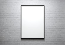 Blank Picture Frame At The Brick Wall With Copy Space And Clippi