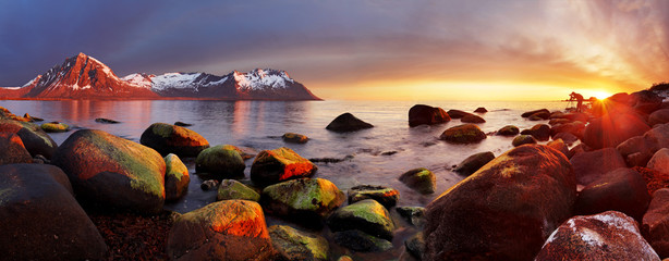 Poster - Ocean coast at sunset, panorama, Norway