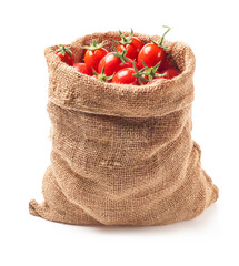 Canvas Print - Tomatoes in canvas bag isolated on white background