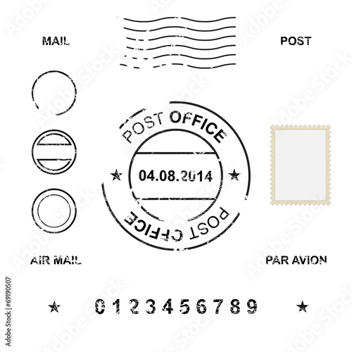 Cuadros en Lienzo Set of post stamp symbols, vector illustration