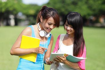 Wall Mural - Girl students using tablet pc