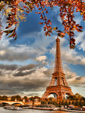 Fototapeta Boho - Eiffel Tower with boat on Seine in Paris, France