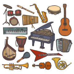 Canvas Print - Musical instruments sketch icon