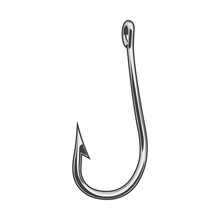 Fishing Hook Isolated On A White Background. Color Line Art