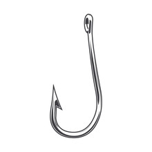 Fishing Hook Isolated On A White Background. Line Art