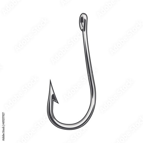 Fotografie, Obraz Fishing hook isolated on a white background. Color line art