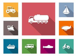 flat transportation icons set