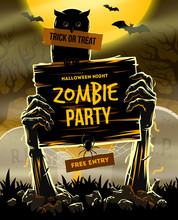Halloween Vector Illustration - Invitation To Zombie Party