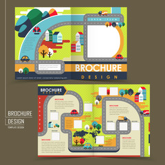 Wall Mural - half-fold template of flat design town brochure