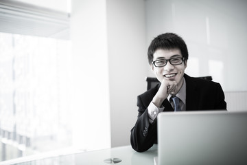 Wall Mural - Young handsome man using laptop in his office