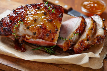 Baked ham with orange fruit jam