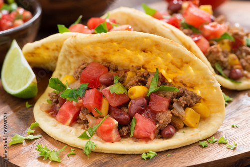 Vászonkép tortillas with chili con carne and tomato salsa