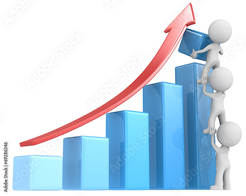 Fotografie, Obraz Growth.The dude x 3 helping increase blue bar diagram.