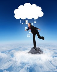 Poster - Composite image of businesswoman stepping and balancing