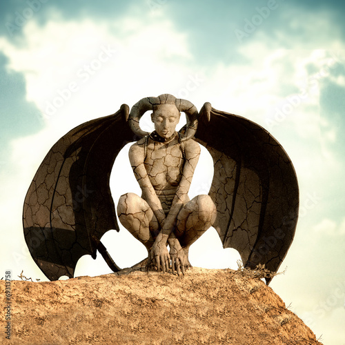 Fotomural Mystic creature - woman in body paint with wings and horns
